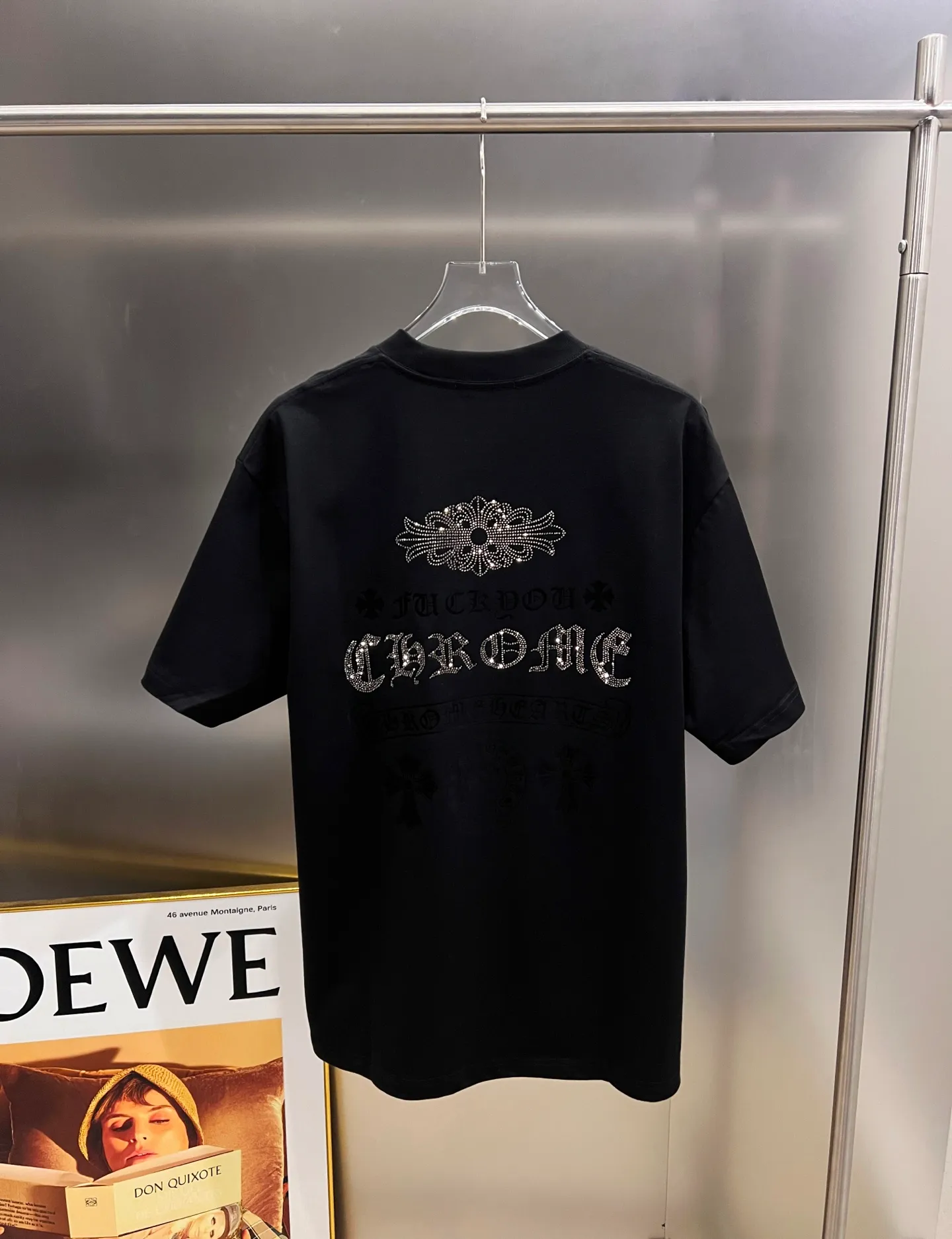 🅿️190 CH Crowe 2025 autumn and winter new short-sleeved T-shirt, cross foam technology + Middle Eastern Australian diamond design technology, the real thing is great🔥Same style for men and women, loose version, size S M L XL XXL five sizes black white